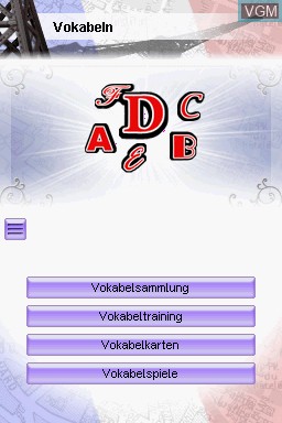 Menu screen of the game HMH Vokabeltrainer - Franzoesisch on Nintendo DS