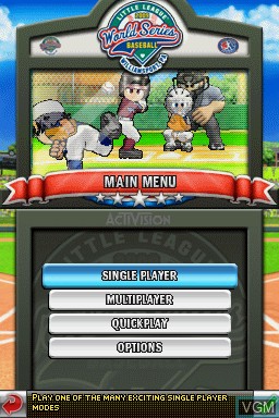Menu screen of the game Little League World Series Baseball 2009 on Nintendo DS