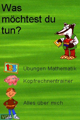 Menu screen of the game Mathematik 1.-4. Klasse - Fit fuers Gymnasium on Nintendo DS