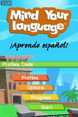 Menu screen of the game Mind Your Language - Aprende Espanol! on Nintendo DS