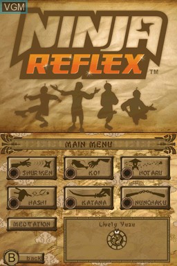 Menu screen of the game Ninja Reflex on Nintendo DS