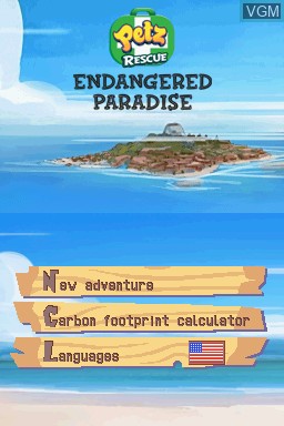 Menu screen of the game Petz Rescue - Endangered Paradise on Nintendo DS
