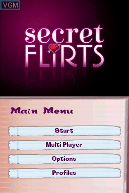 Menu screen of the game Secret Flirts on Nintendo DS