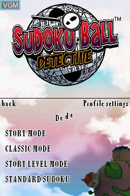 Menu screen of the game Sudoku Ball Detective on Nintendo DS