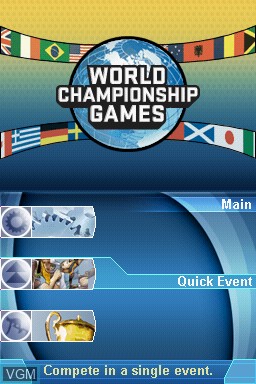 Menu screen of the game World Championship Games - A Track & Field Event on Nintendo DS