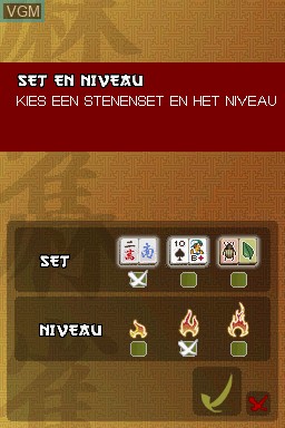 Menu screen of the game Eindeloos Mahjong on Nintendo DS