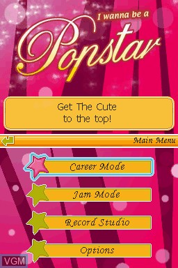 Menu screen of the game Music Star - I Wanna Be a Popstar on Nintendo DS