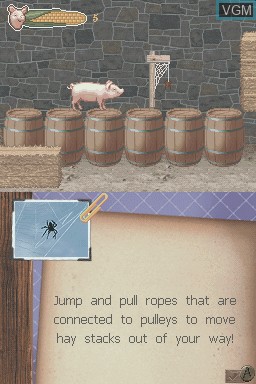 In-game screen of the game Charlotte's Web on Nintendo DS