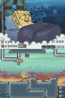 In-game screen of the game Bob l'Éponge - La Créature du Crabe Croustillant on Nintendo DS