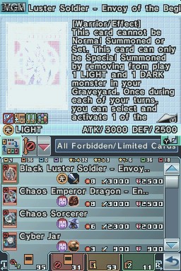 In-game screen of the game Yu-Gi-Oh GX - Spirit Summoner on Nintendo DS