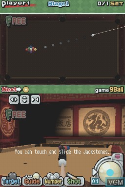 In-game screen of the game Billiard Action on Nintendo DS