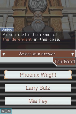 In-game screen of the game Phoenix Wright - Ace Attorney on Nintendo DS