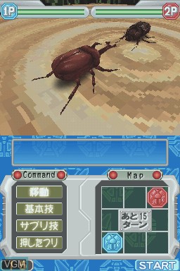In-game screen of the game Kouchuu Kakutou - Mushi 1 Grand Prix on Nintendo DS