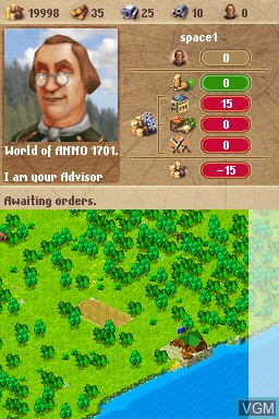 In-game screen of the game Anno 1701 - Dawn of Discovery on Nintendo DS