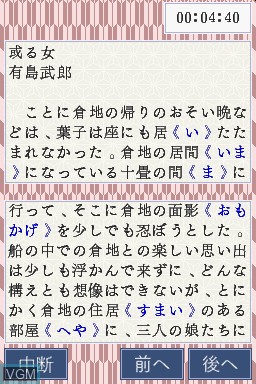 In-game screen of the game Arasuji de Oboeru Sokudoku no Susume DS on Nintendo DS