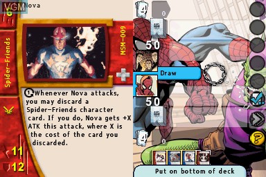 In-game screen of the game Marvel Trading Card Game on Nintendo DS
