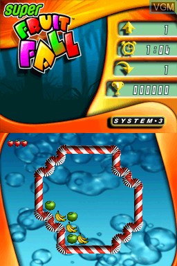 In-game screen of the game Super Fruit Fall on Nintendo DS