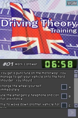 In-game screen of the game Driving Theory Training on Nintendo DS