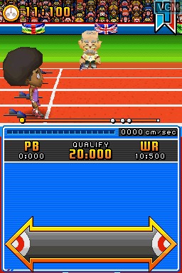 In-game screen of the game New International Track & Field on Nintendo DS