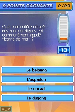 In-game screen of the game Questions pour un Champion - Le Jeu Officiel - Édition Spéciale 20 Ans on Nintendo DS