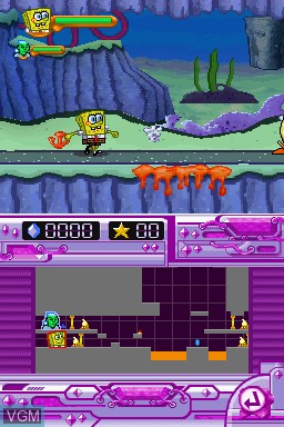 In-game screen of the game SpongeBob SquarePants featuring Nicktoons - Globs of Doom on Nintendo DS