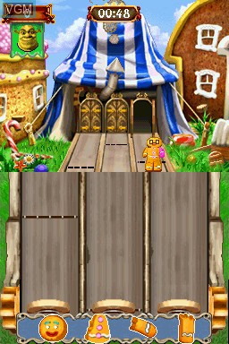 In-game screen of the game Shrek's Carnival Craze on Nintendo DS