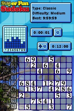 In-game screen of the game Super Fun Sudoku on Nintendo DS