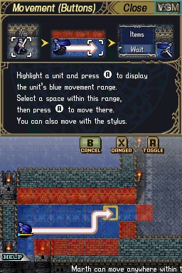 In-game screen of the game Fire Emblem - Shadow Dragon on Nintendo DS