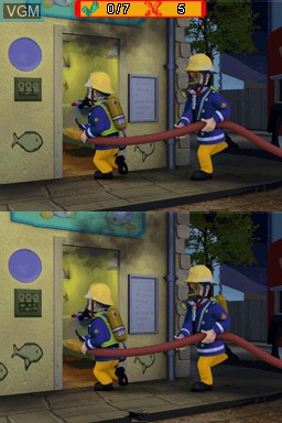 In-game screen of the game Fireman Sam on Nintendo DS