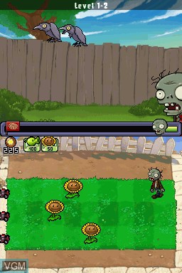 In-game screen of the game Plants vs. Zombies on Nintendo DS