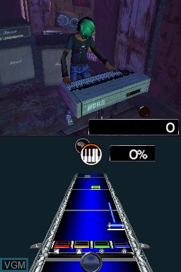 In-game screen of the game Rock Band 3 on Nintendo DS
