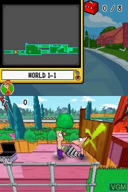 In-game screen of the game Phineas and Ferb Ride Again on Nintendo DS