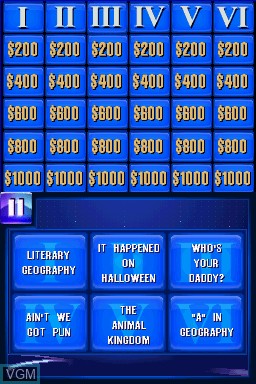 In-game screen of the game Jeopardy! on Nintendo DS