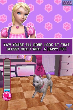 In-game screen of the game Barbie - Groom and Glam Pups on Nintendo DS
