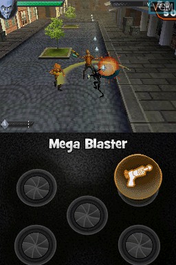 In-game screen of the game Megamind - The Blue Defender on Nintendo DS