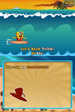 In-game screen of the game SpongeBob's Surf & Skate Roadtrip on Nintendo DS