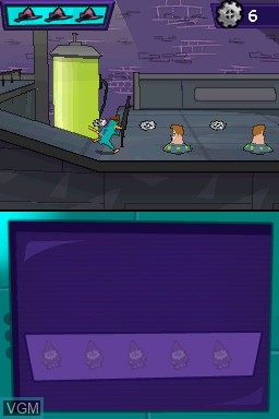 In-game screen of the game Phineas and Ferb - Quest for Cool Stuff on Nintendo DS