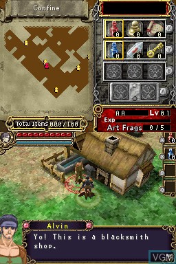 In-game screen of the game Dungeon Explorer - Warriors of Ancient Arts on Nintendo DS