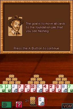 In-game screen of the game Jewel Quest - Solitaire - Solitaire with a Twist! on Nintendo DS