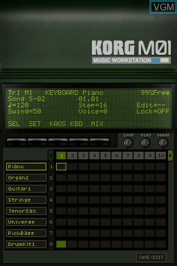 In-game screen of the game KORG M01 on Nintendo DS