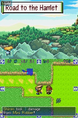 In-game screen of the game Fushigi no Dungeon - Fuurai no Shiren DS on Nintendo DS