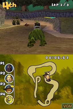 In-game screen of the game Shrek Smash n' Crash Racing on Nintendo DS