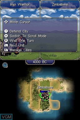 In-game screen of the game Sid Meier's Civilization Revolution on Nintendo DS