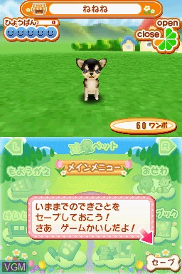 In-game screen of the game Machi no Pet-Ya-San DS 2 - Wannyan 333-Hiki Daishuugou! on Nintendo DS