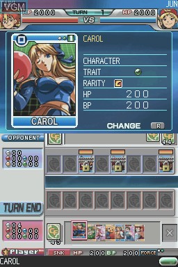 In-game screen of the game SNK vs. Capcom Card Fighters DS on Nintendo DS