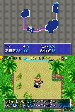 In-game screen of the game Fushigi no Dungeon - Fuurai no Shiren 4 - Kami no Hitomi to Akuma no Heso on Nintendo DS