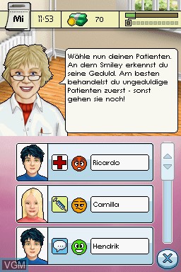 In-game screen of the game Mein TraumJob Kinderarztin on Nintendo DS