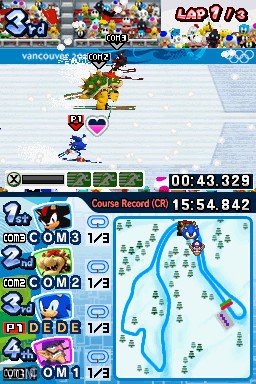 In-game screen of the game Mario & Sonic at the Olympic Winter Games on Nintendo DS