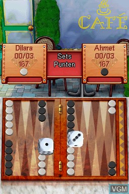In-game screen of the game Eindeloos Backgammon on Nintendo DS