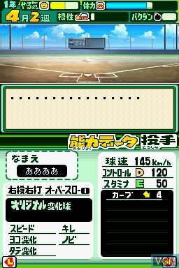 In-game screen of the game Power Pro Kun Pocket 13 on Nintendo DS